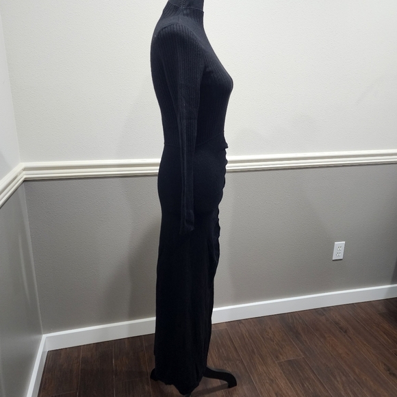 🔥 Sandro-Paris Ruched Wool Blend Midi Leg Slit Long Sleeve Sweater Dress - Picture 8 of 15